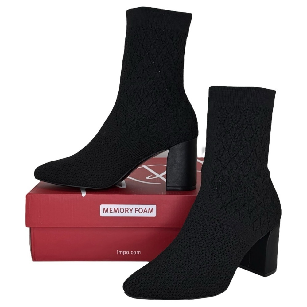 Impo Vyra Black Stretch Knot Heeled Womens Ankle Boots Size 8.5M